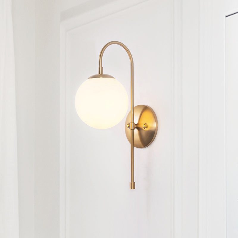 Gold Mini Globe Wall Sconce Light Simple 1-Light Opaline Glass Wall Mount Fixture for Bedroom Clearhalo 'Cast Iron' 'Glass' 'Industrial' 'Modern wall lights' 'Modern' 'Tiffany' 'Traditional wall lights' 'Wall Lamps & Sconces' 'Wall Lights' Lighting' 1936599