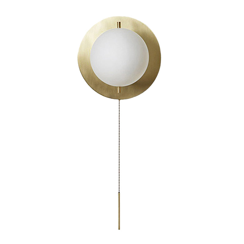 Gold Mini Globe Wall Sconce Light Simple 1-Light Opaline Glass Wall Mount Fixture for Bedroom Gold D Clearhalo 'Cast Iron' 'Glass' 'Industrial' 'Modern wall lights' 'Modern' 'Tiffany' 'Traditional wall lights' 'Wall Lamps & Sconces' 'Wall Lights' Lighting' 1936590