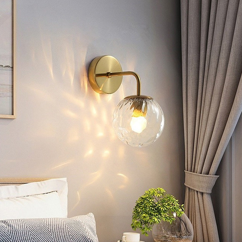 Taavita Ball Shaped Wall Lamp Minimalist Clear Glass with Rippling Effect 1-Light Bedroom Wall Mounted Lighting Featuring Bent Arm in Black/Gold