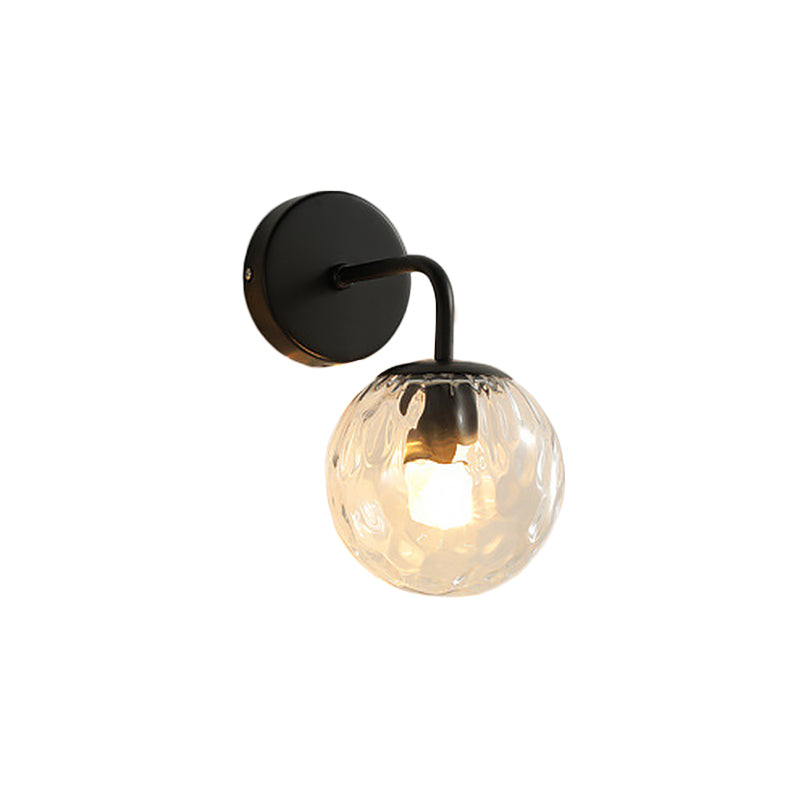 Taavita Ball Shaped Wall Lamp Minimalist Clear Glass with Rippling Effect 1-Light Bedroom Wall Mounted Lighting Featuring Bent Arm in Black/Gold