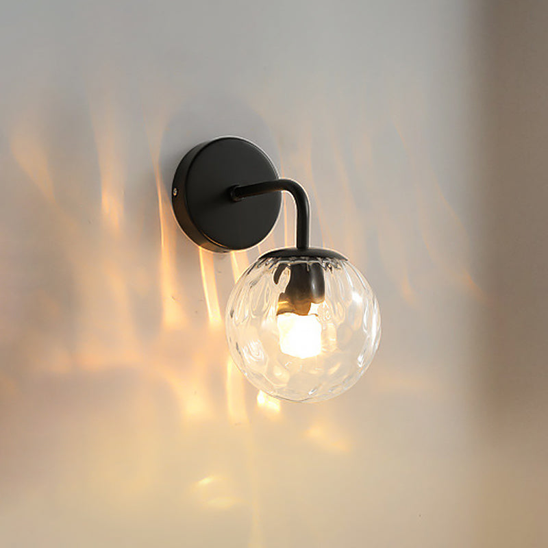Taavita Ball Shaped Wall Lamp Minimalist Clear Glass with Rippling Effect 1-Light Bedroom Wall Mounted Lighting Featuring Bent Arm in Black/Gold