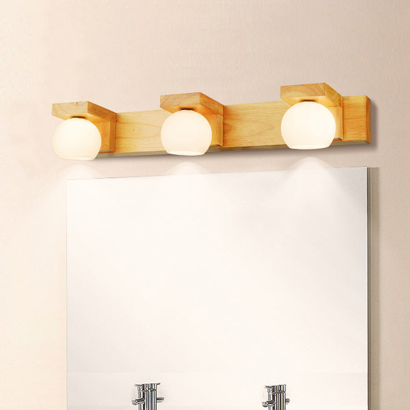 Taavita Bathroom Vanity Wall Light Wood with 2/3 Heads - Nordic Wall Mount Lamp with Ball Opal Glass Shade