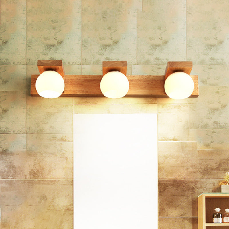 Taavita Bathroom Vanity Wall Light Wood with 2/3 Heads - Nordic Wall Mount Lamp with Ball Opal Glass Shade