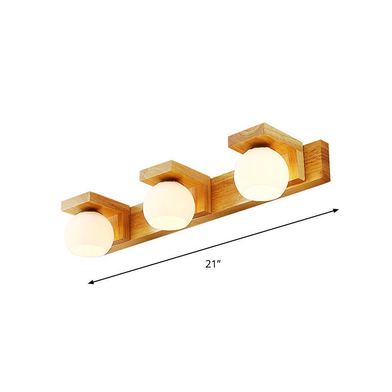 Taavita Bathroom Vanity Wall Light Wood with 2/3 Heads - Nordic Wall Mount Lamp with Ball Opal Glass Shade