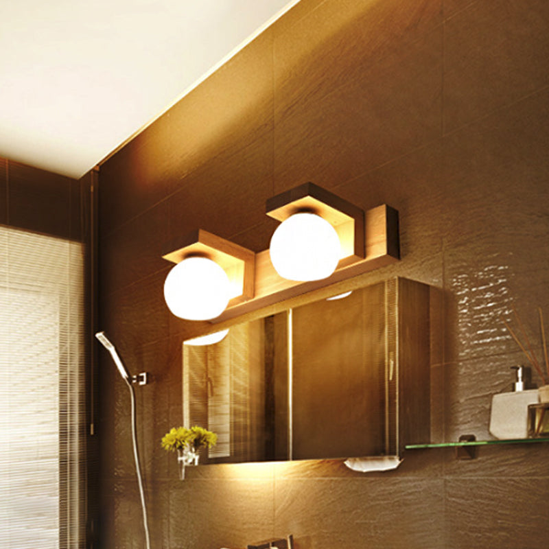 Taavita Bathroom Vanity Wall Light Wood with 2/3 Heads - Nordic Wall Mount Lamp with Ball Opal Glass Shade