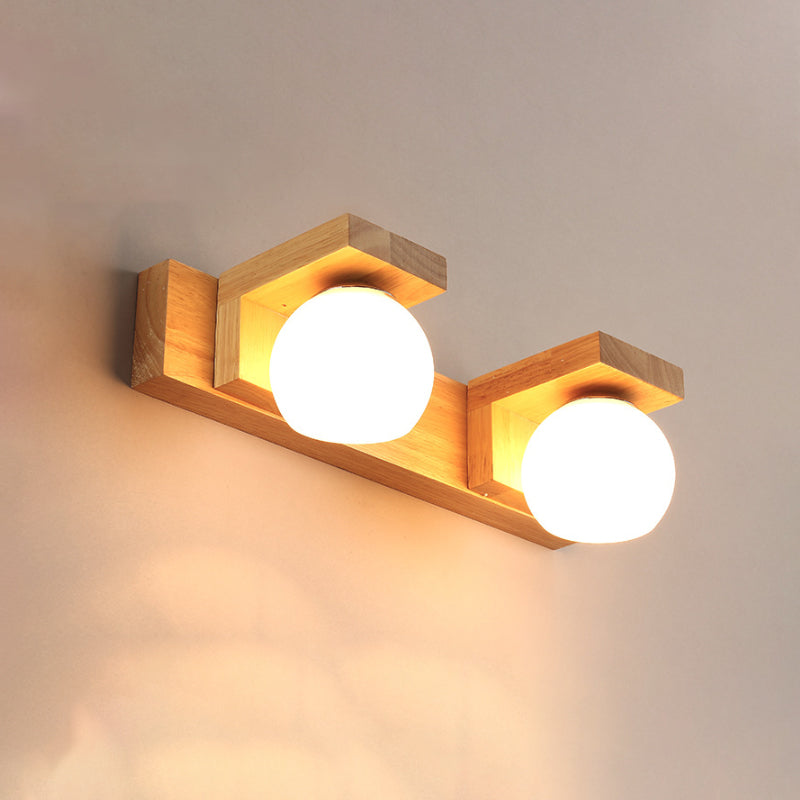 Taavita Bathroom Vanity Wall Light Wood with 2/3 Heads - Nordic Wall Mount Lamp with Ball Opal Glass Shade