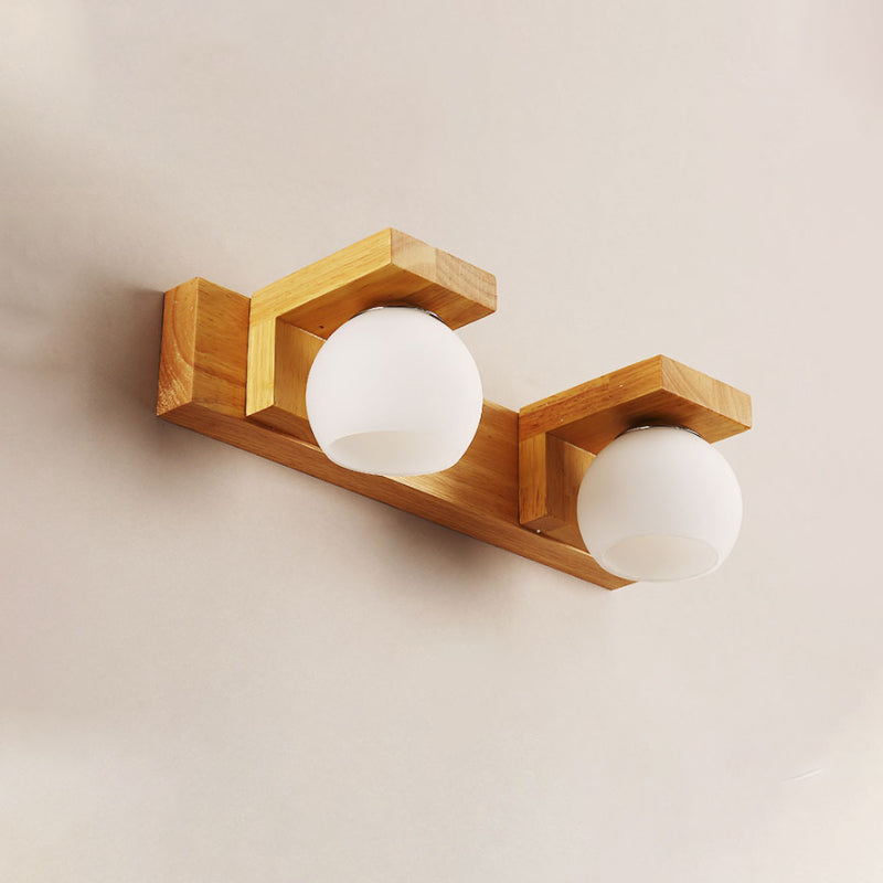 Taavita Bathroom Vanity Wall Light Wood with 2/3 Heads - Nordic Wall Mount Lamp with Ball Opal Glass Shade