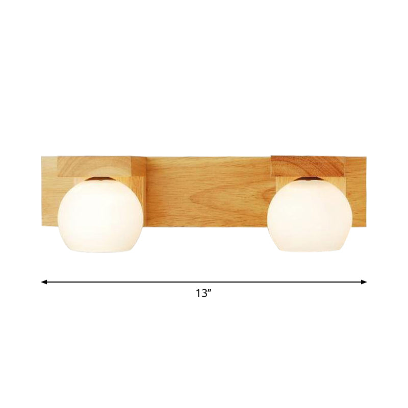 Taavita Bathroom Vanity Wall Light Wood with 2/3 Heads - Nordic Wall Mount Lamp with Ball Opal Glass Shade