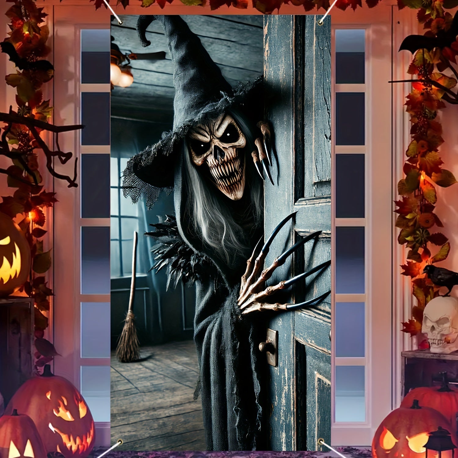 Halloween Witch Door Banner Polyester Entryway Decor for Halloween