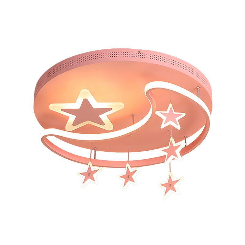 Taavita Moon and Star Acrylic Flush Mount Ceiling Light Fixture for Kindergarten - Available in White Pink with LED Bulb Included, Size: 16.5" & 20.5"