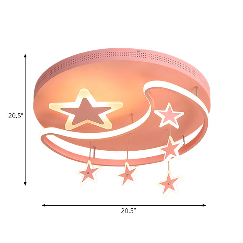 Taavita Moon and Star Acrylic Flush Mount Ceiling Light Fixture for Kindergarten - Available in White Pink with LED Bulb Included, Size: 16.5" & 20.5"