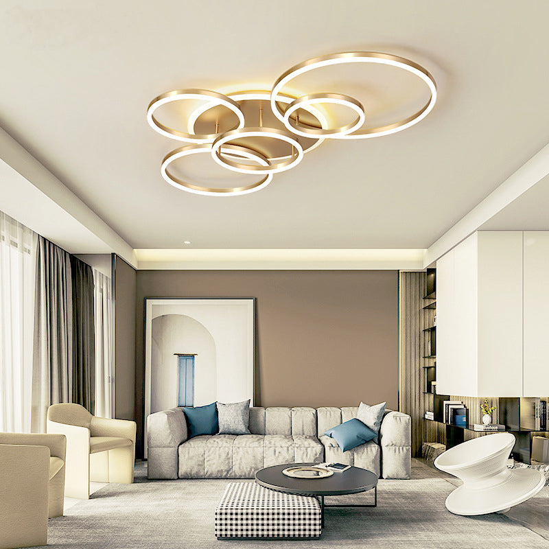 Interlocking Ring Modern 3/5 Tiered Flushmount Metal LED Semi Flush Mount Ceiling Lamp in Gold, Warm/White Light
