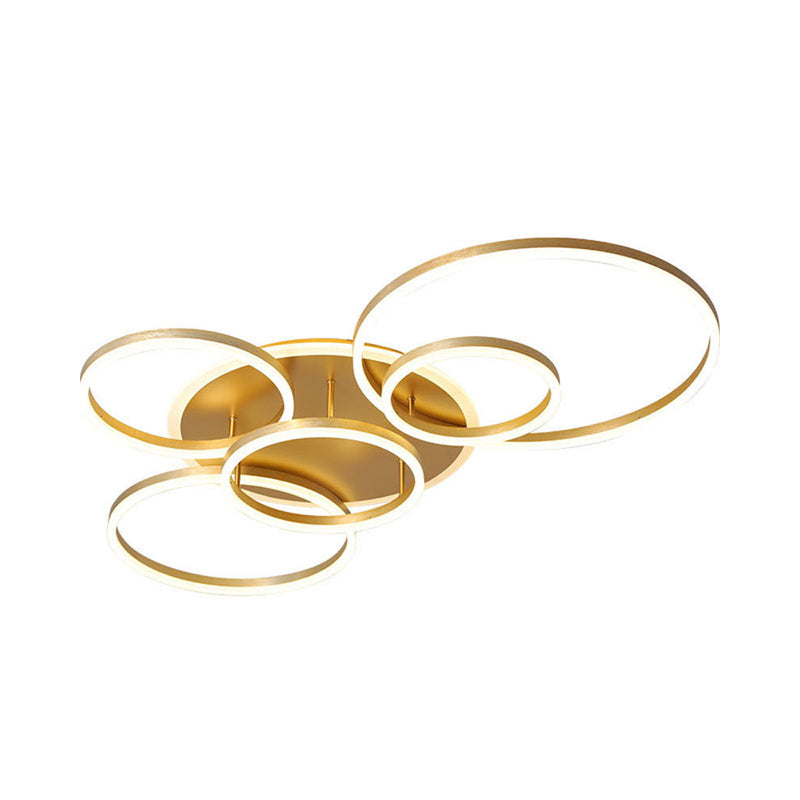 Interlocking Ring Modern 3/5 Tiered Flushmount Metal LED Semi Flush Mount Ceiling Lamp in Gold, Warm/White Light