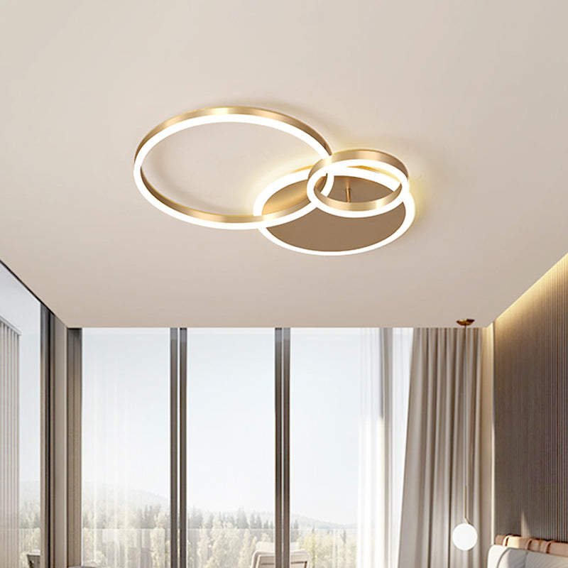 Interlocking Ring 3/5 Tiered Flushmount Metal Modern LED Semi Flush Mount Ceiling Lamp in Gold, Warm/White Light Clearhalo 'Ceiling Lights' 'Close To Ceiling Lights' 'Close to ceiling' 'Semi-flushmount' Lighting' 1968755