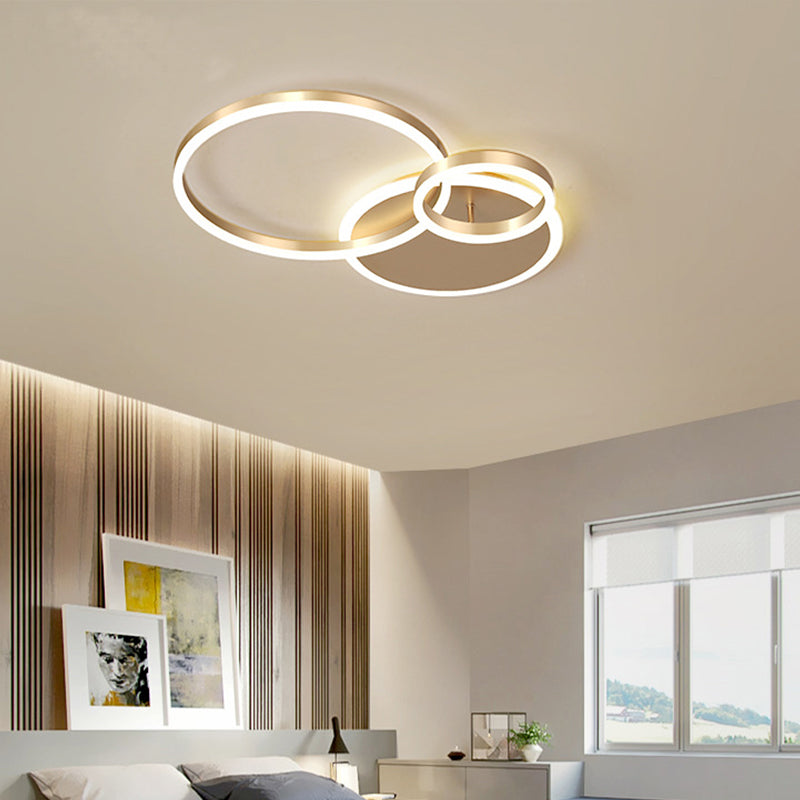 Interlocking Ring Modern 3/5 Tiered Flushmount Metal LED Semi Flush Mount Ceiling Lamp in Gold, Warm/White Light