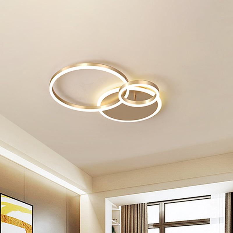 Interlocking Ring Modern 3/5 Tiered Flushmount Metal LED Semi Flush Mount Ceiling Lamp in Gold, Warm/White Light