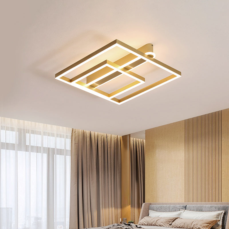 Taavita Square Frame Ceiling Flushmount Light with Simple Gold/Coffee Finish LED for Bedroom - Modern Design