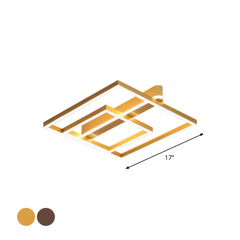 Taavita Square Frame Ceiling Flushmount Light with Simple Gold/Coffee Finish LED for Bedroom - Modern Design