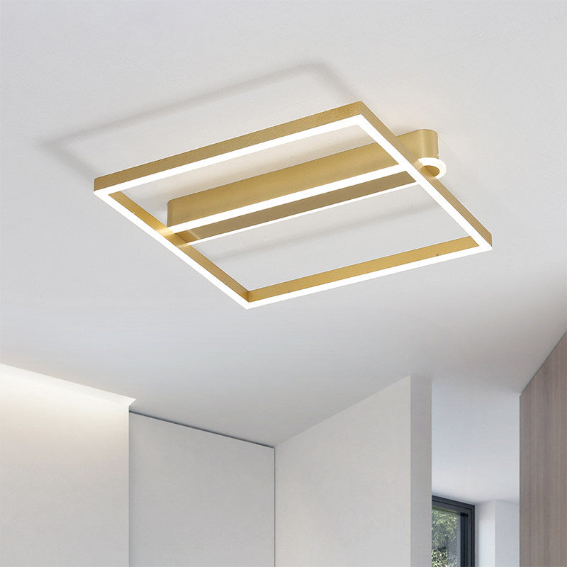 Taavita Square Frame Ceiling Flushmount Light with Simple Gold/Coffee Finish LED for Bedroom - Modern Design