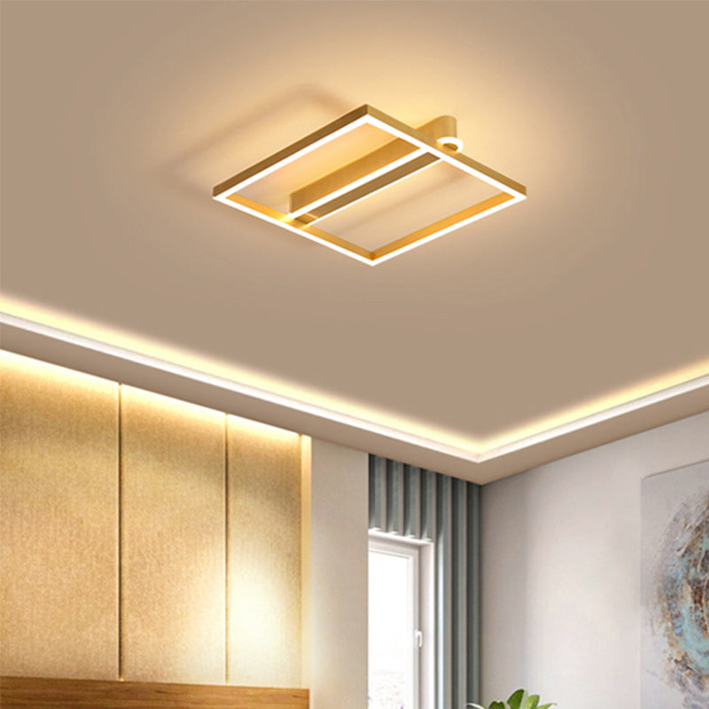 Taavita Square Frame Ceiling Flushmount Light with Simple Gold/Coffee Finish LED for Bedroom - Modern Design