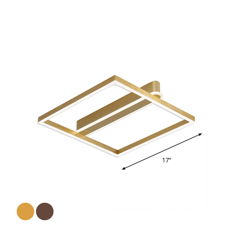 Taavita Square Frame Ceiling Flushmount Light with Simple Gold/Coffee Finish LED for Bedroom - Modern Design
