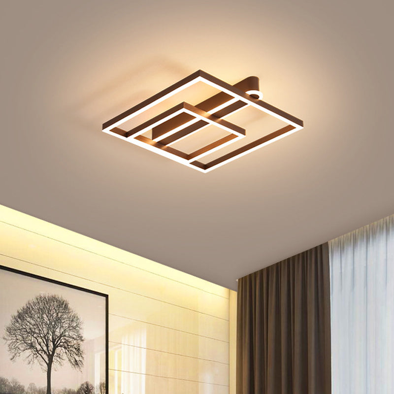 Taavita Square Frame Ceiling Flushmount Light with Simple Gold/Coffee Finish LED for Bedroom - Modern Design