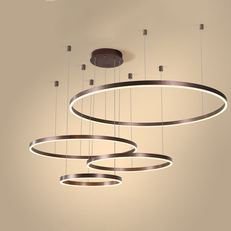 Taavita Metal Bubble Ring Chandelier Minimalist 4-Light LED Suspension Light in Black/Gold/Coffee - Modern Design, Including Bulb, Round Canopy, 220V-240V & 110V-120V