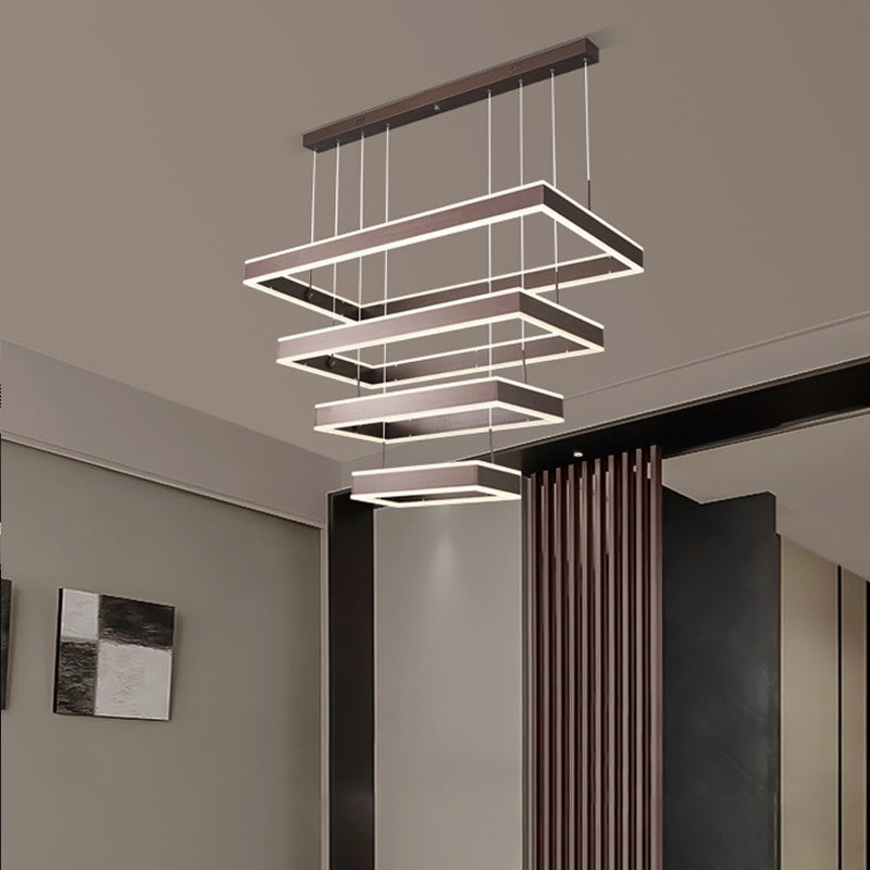 Taavita LED Ceiling Light Coffee 2/3/4 Tiered Rectangle Hanging Chandelier with Acrylic Shade