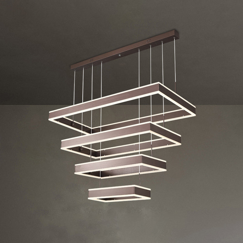 Taavita LED Ceiling Light Coffee 2/3/4 Tiered Rectangle Hanging Chandelier with Acrylic Shade