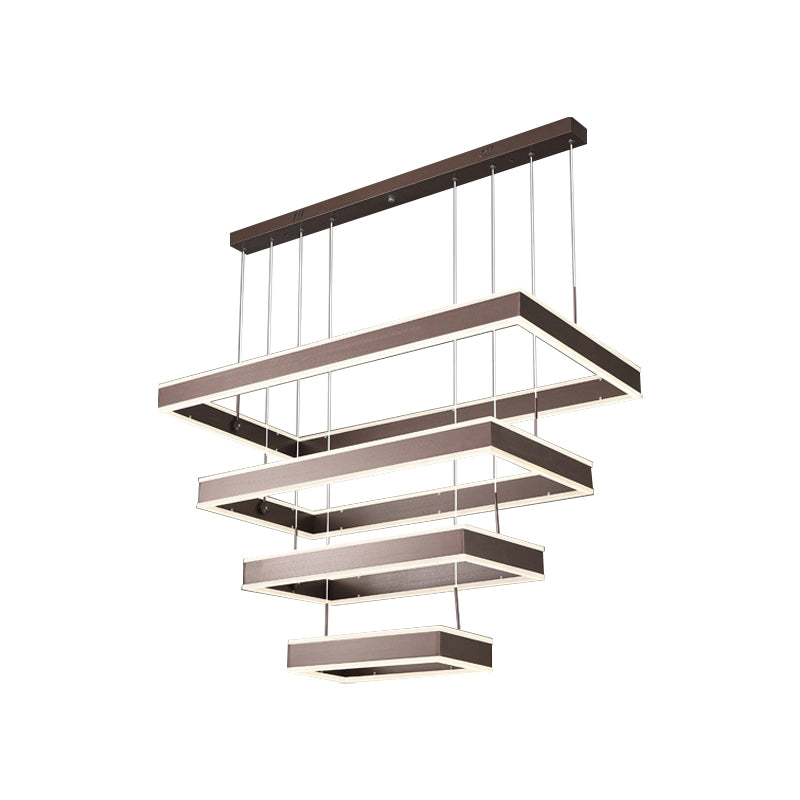 Taavita LED Ceiling Light Coffee 2/3/4 Tiered Rectangle Hanging Chandelier with Acrylic Shade