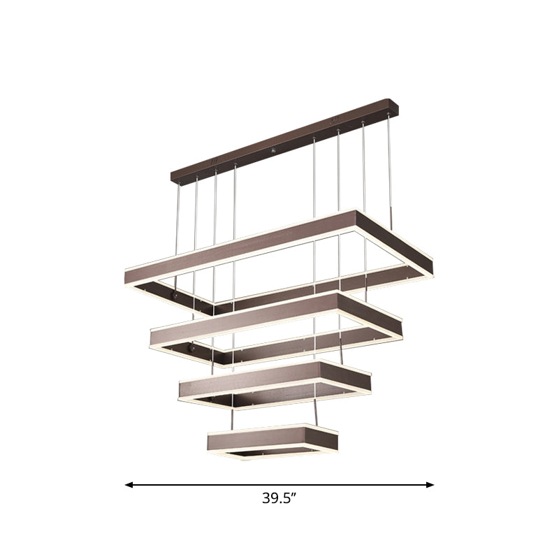 Taavita LED Ceiling Light Coffee 2/3/4 Tiered Rectangle Hanging Chandelier with Acrylic Shade