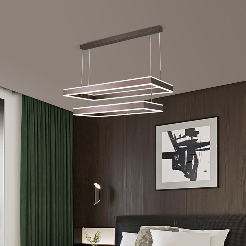 Taavita LED Ceiling Light Coffee 2/3/4 Tiered Rectangle Hanging Chandelier with Acrylic Shade