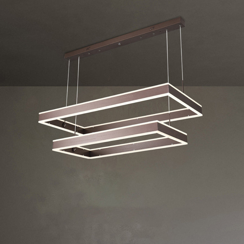 Taavita LED Ceiling Light Coffee 2/3/4 Tiered Rectangle Hanging Chandelier with Acrylic Shade
