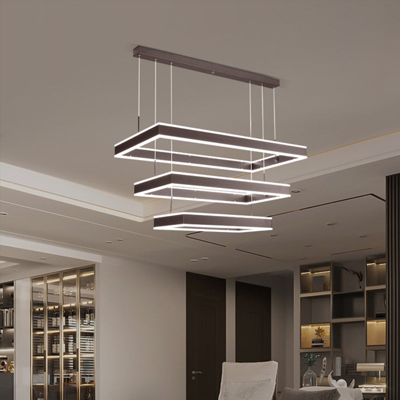 Taavita LED Ceiling Light Coffee 2/3/4 Tiered Rectangle Hanging Chandelier with Acrylic Shade