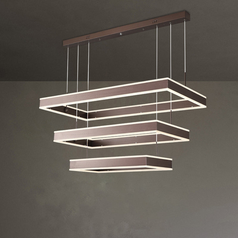 Taavita LED Ceiling Light Coffee 2/3/4 Tiered Rectangle Hanging Chandelier with Acrylic Shade
