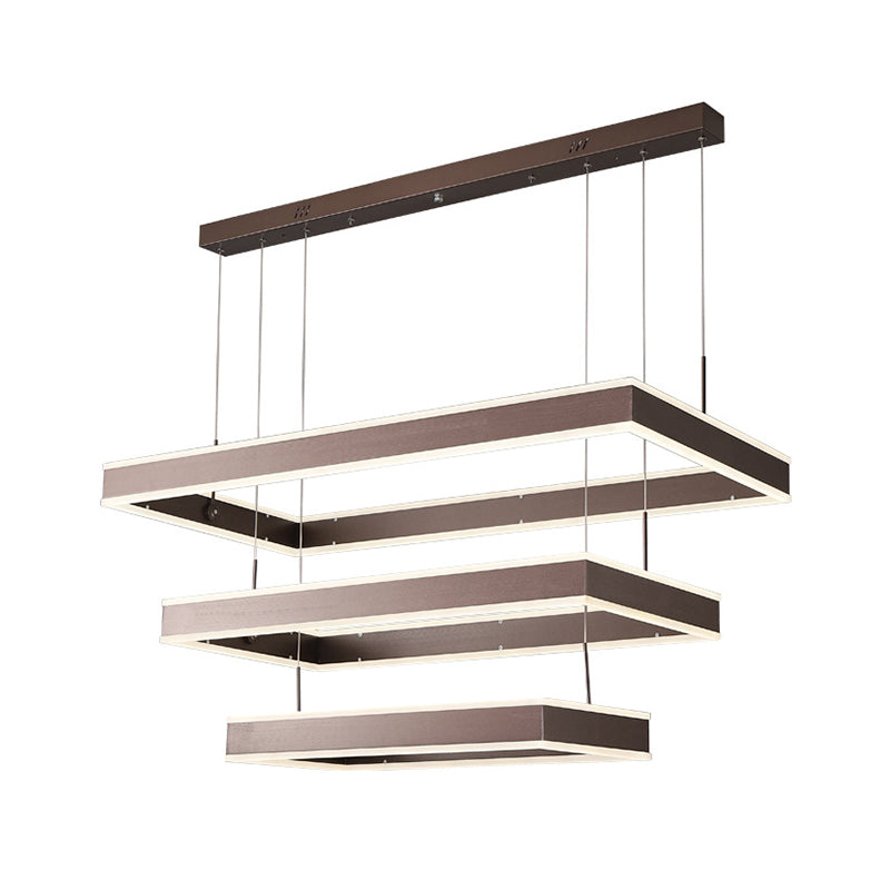 Taavita LED Ceiling Light Coffee 2/3/4 Tiered Rectangle Hanging Chandelier with Acrylic Shade