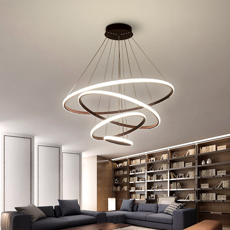 3/4-Tier Pendant Chandelier Minimalist Acrylic Living Room LED Hanging Ceiling Light in White/Coffee White 3 Tiers Clearhalo 'Ceiling Lights' 'Chandeliers' 'Modern Chandeliers' 'Modern' Lighting' 1969883