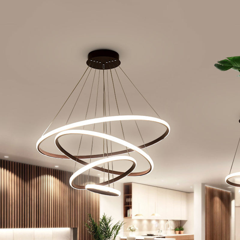 3/4-Tier LED Pendant Chandelier Minimalist Acrylic Hanging Ceiling Light for Living Room in White/Coffee