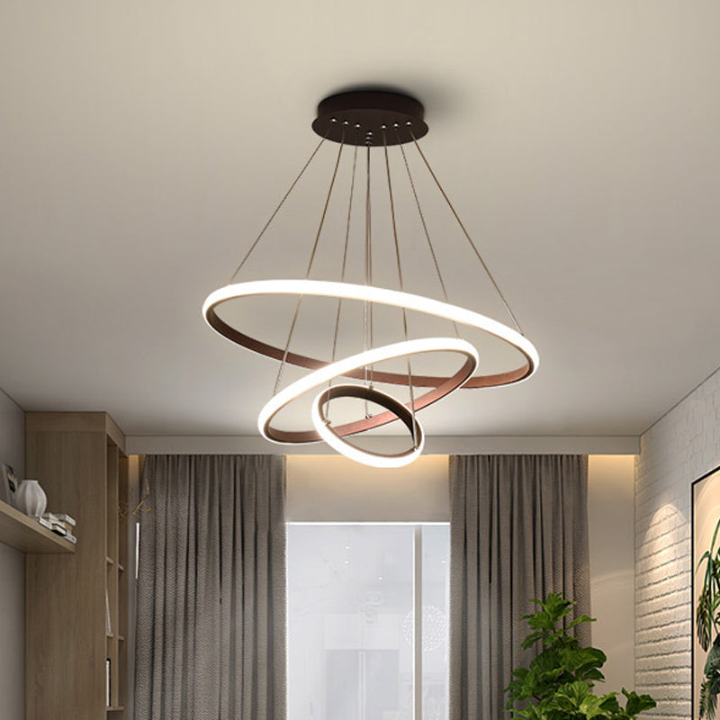 3/4-Tier LED Pendant Chandelier Minimalist Acrylic Hanging Ceiling Light for Living Room in White/Coffee