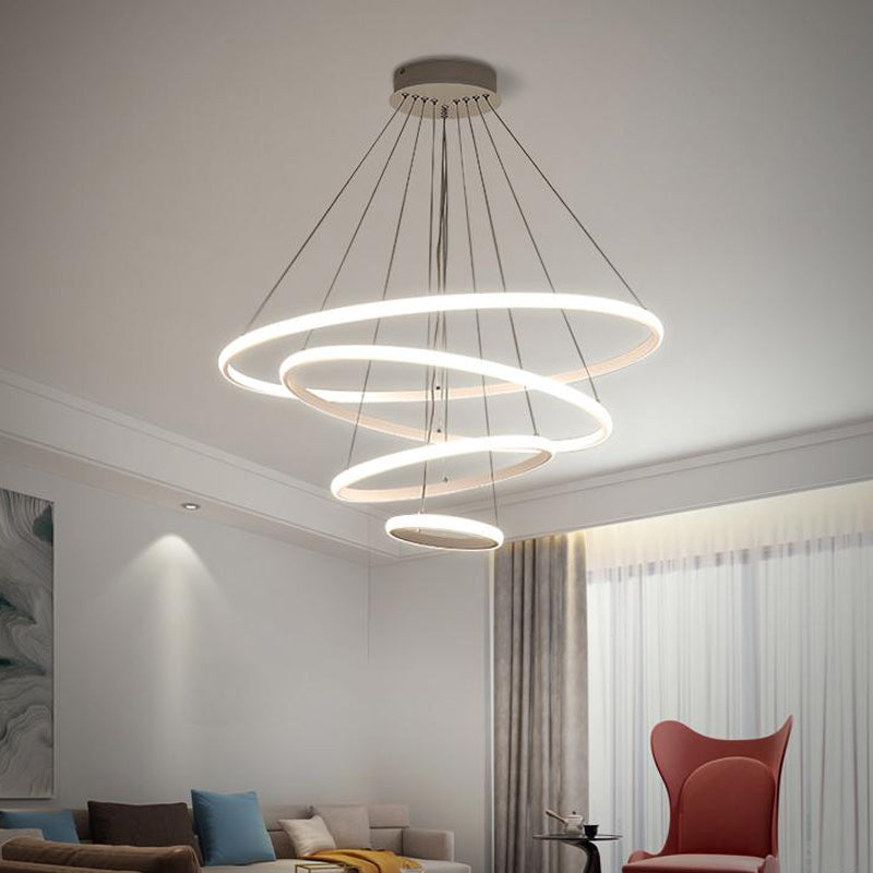 3/4-Tier Pendant Chandelier Minimalist Acrylic Living Room LED Hanging Ceiling Light in White/Coffee Clearhalo 'Ceiling Lights' 'Chandeliers' 'Modern Chandeliers' 'Modern' Lighting' 1969880