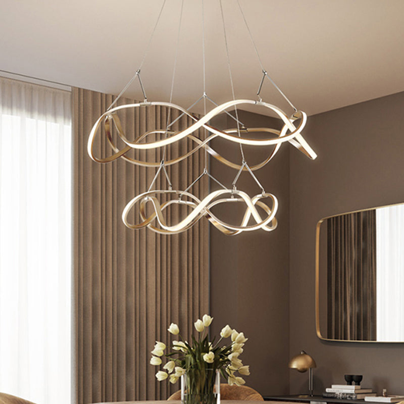 Taavita Twined Minimalist 1/2-Tier Metal LED Hanging Pendant Chandelier for Dining Room, 31"/43" Wide