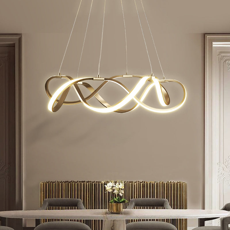 Chrome/Gold Twined 1/2-Tier Chandelier Minimalist Metal LED Hanging Pendant Light for Dining Room, 31"/43" Wide Gold 1 Tier 31" Clearhalo 'Ceiling Lights' 'Chandeliers' 'Modern Chandeliers' 'Modern' Lighting' 1970868