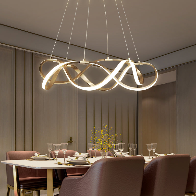 Chrome/Gold Twined 1/2-Tier Chandelier Minimalist Metal LED Hanging Pendant Light for Dining Room, 31"/43" Wide Gold 2 Tiers Clearhalo 'Ceiling Lights' 'Chandeliers' 'Modern Chandeliers' 'Modern' Lighting' 1970857