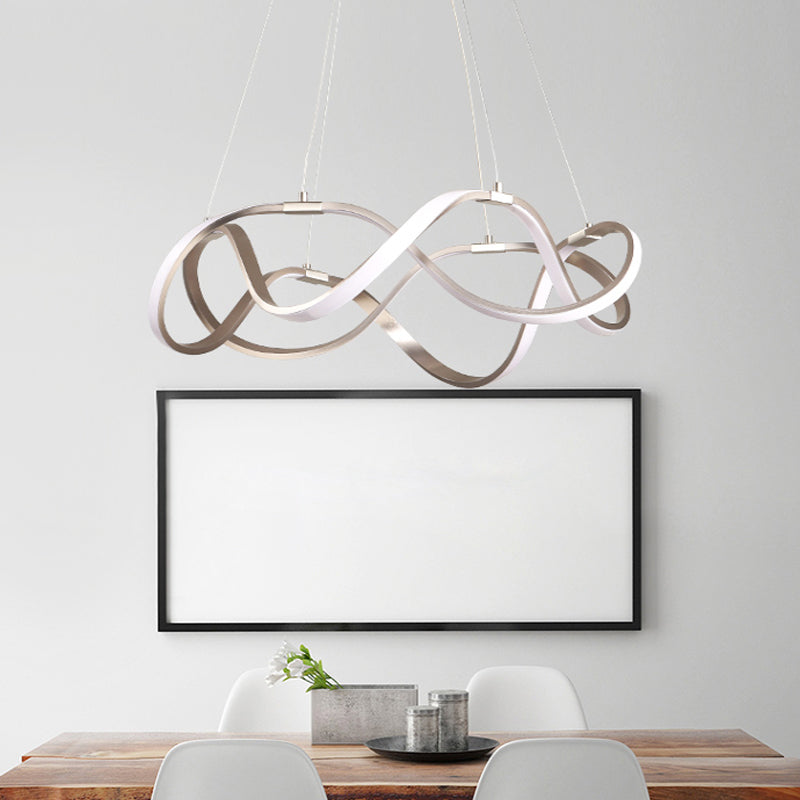 Chrome/Gold Twined 1/2-Tier Chandelier Minimalist Metal LED Hanging Pendant Light for Dining Room, 31"/43" Wide Chrome 1 Tier 31" Clearhalo 'Ceiling Lights' 'Chandeliers' 'Modern Chandeliers' 'Modern' Lighting' 1970875
