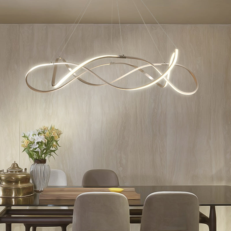 Chrome/Gold Twined 1/2-Tier Chandelier Minimalist Metal LED Hanging Pendant Light for Dining Room, 31"/43" Wide Chrome 2 Tiers Clearhalo 'Ceiling Lights' 'Chandeliers' 'Modern Chandeliers' 'Modern' Lighting' 1970862