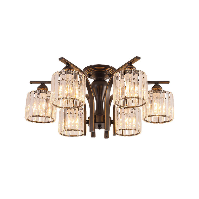 Taavita 3/6 Heads Cylinder/Flower Ceiling Light Semi Flush Chandelier for Dining Room Rural Black/Gold White Glass/Clear Crystal