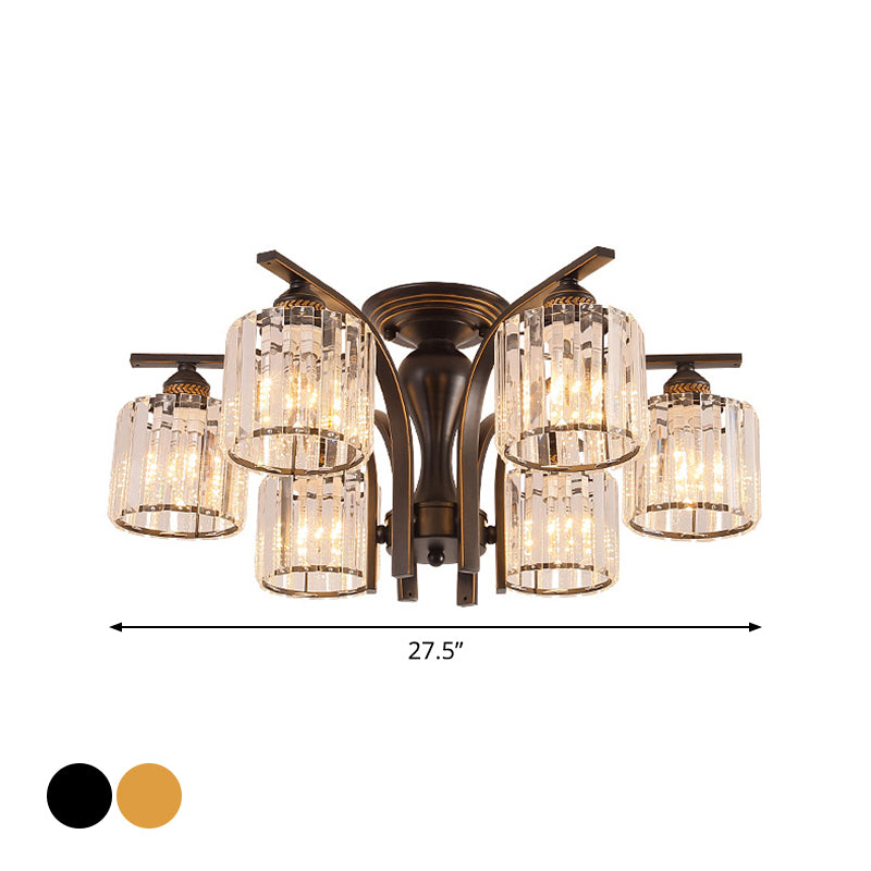 Taavita 3/6 Heads Cylinder/Flower Ceiling Light Semi Flush Chandelier for Dining Room Rural Black/Gold White Glass/Clear Crystal