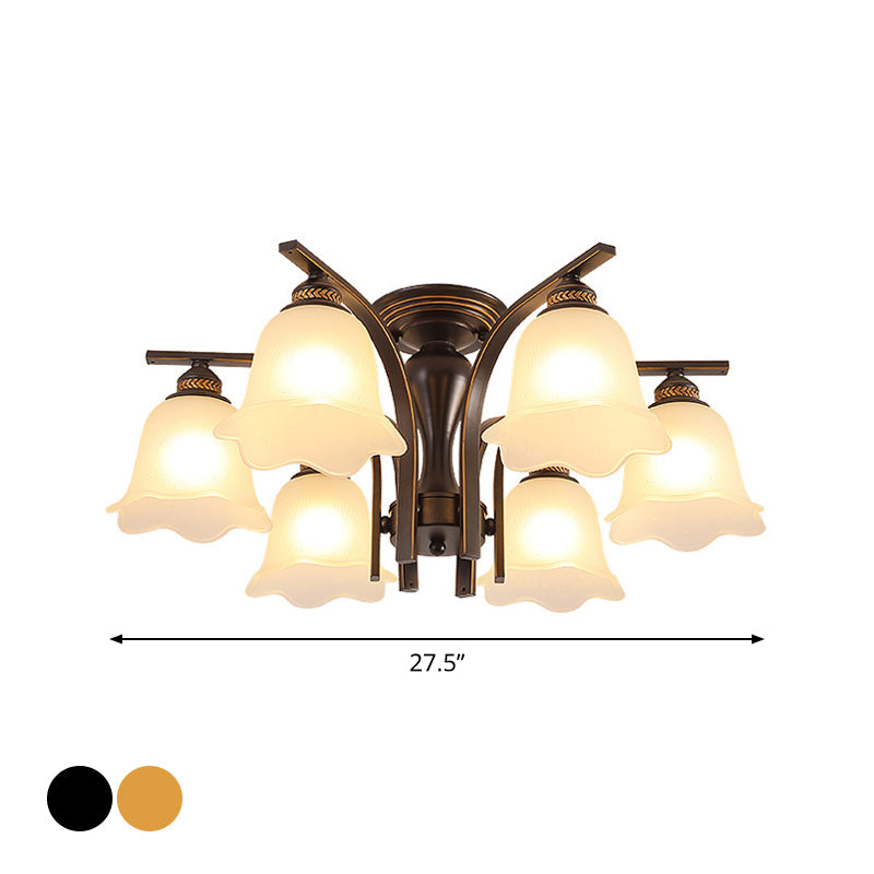 Taavita 3/6 Heads Cylinder/Flower Ceiling Light Semi Flush Chandelier for Dining Room Rural Black/Gold White Glass/Clear Crystal