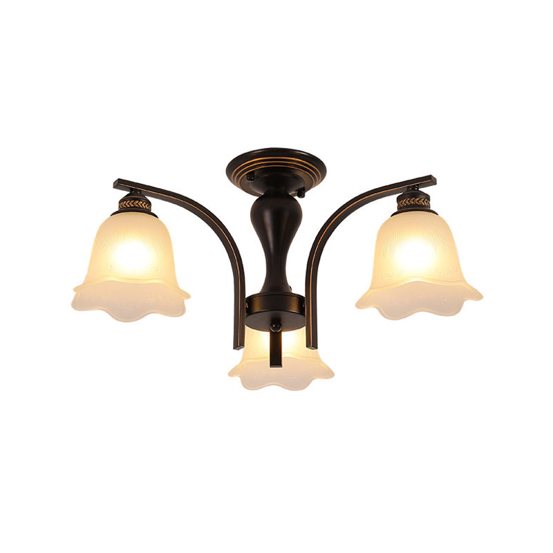 Taavita 3/6 Heads Cylinder/Flower Ceiling Light Semi Flush Chandelier for Dining Room Rural Black/Gold White Glass/Clear Crystal