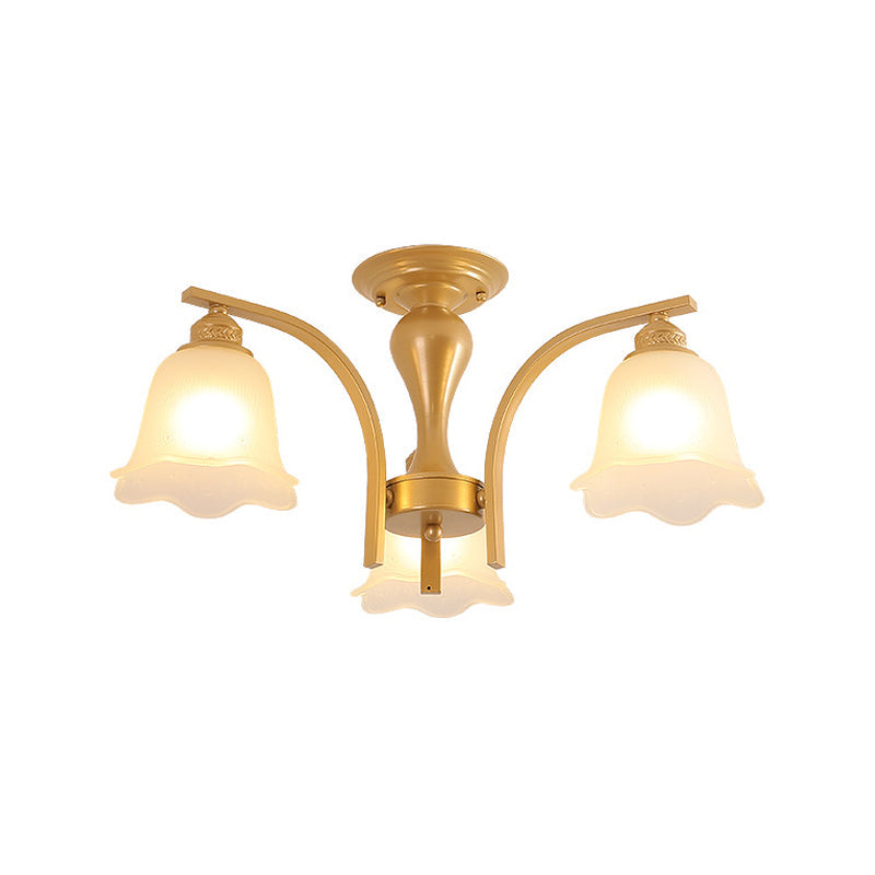 3/6 Heads Cylinder/Flower Ceiling Light Rural Black/Gold White Glass/Clear Crystal Semi Flush Chandelier for Dining Room 3 Black White Clearhalo 'Ceiling Lights' 'Close To Ceiling Lights' 'Close to ceiling' 'Semi-flushmount' Lighting' 1972071
